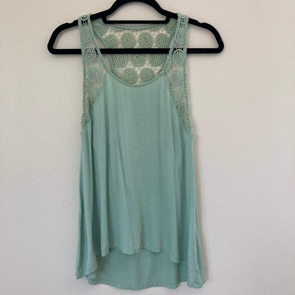 Painted Threads Green Tank Top with crochet detailing